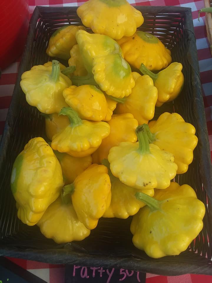 Basket of vibrant yellow pattypan squash, showcasing their unique scalloped shape and fresh appearance, perfect for healthy cooking and seasonal recipes.